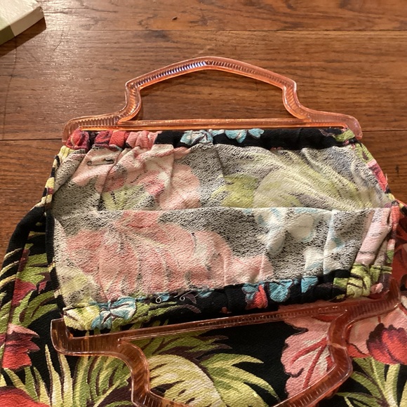 Vintage barkcloth purse, tropical print. - Picture 3 of 7